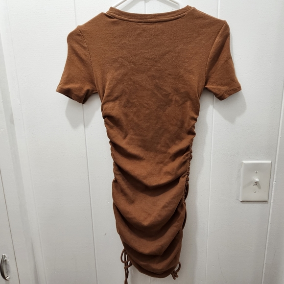 Zara Copper Brown Ribbed Side Tie Short Sleeves Mini Dress Size Small - Picture 6 of 9